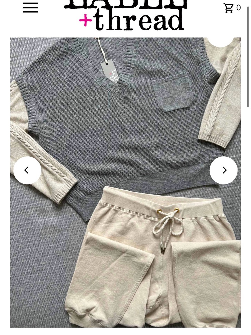 Cashmere Two-Tone V-Neck Sweater in Gray and Cream - Picture 5 of 5